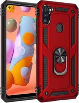 Voor Galaxy A11 (EU-versie) Schokbestendige TPU + pc-beschermhoes met 360 graden roterende houder (rood)