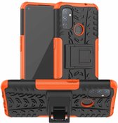 Voor OnePlus Nord N100 Tyre Texture Shockproof TPU + PC beschermhoes met houder (oranje)