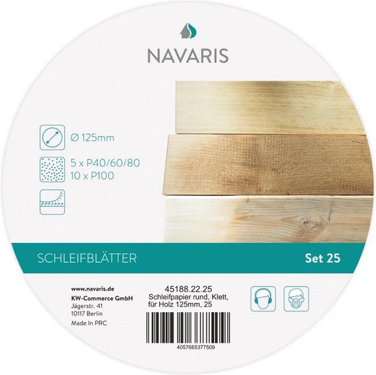 Navaris 25x rond schuurpapier - Voor schuurmachines - Klittenbandbevestiging - 125 mm - Korrel 40-100 - Schuurschijven voor hout, metaal en meer - Navaris