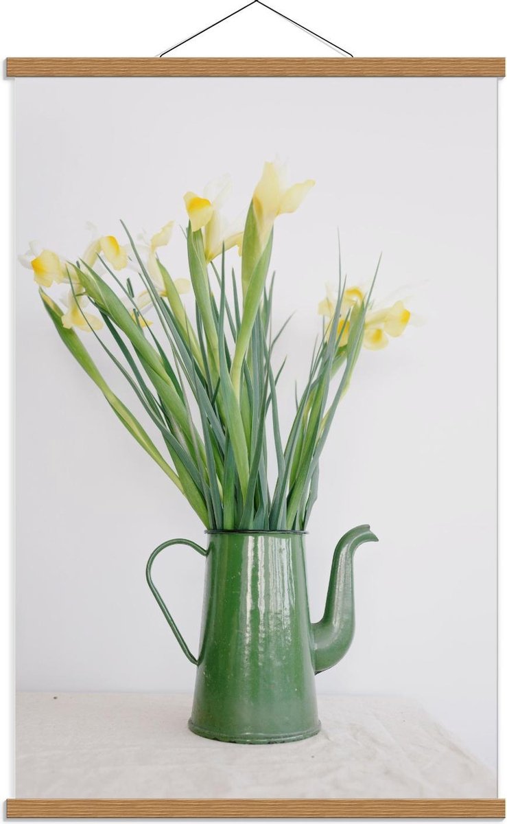 Schoolplaat – Groene Gieter met Bloemetjes - 60x90cm Foto op Textielposter (Wanddecoratie 
