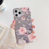 Schokbestendige IMD TPU-beschermhoes voor iPhone 12/12 Pro (grijze achtergrondbloem)