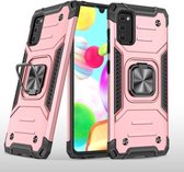 Voor Samsung Galaxy A41 magnetisch pantser schokbestendig TPU + pc-hoesje met metalen ringhouder (roségoud)