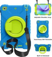 PC + siliconen schokbestendige combinatiebehuizing met 360 graden roterende houder en handvat en schouderriem voor iPad mini 5 / mini 4 (blauw + groen)
