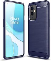 Voor OnePlus 9 TPU Case met geborstelde textuur koolstofvezel (marineblauw)