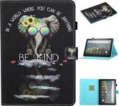 Voor Kindle Fire HD8 (2020) / HD8 Plus (2020) Gekleurde tekeningstiksels Horizontale flip lederen tas met houder en kaartsleuven en slaap- / wekfunctie (pictogram bril)