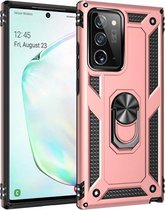 Voor Samsung Galaxy Note20 Ultra schokbestendig TPU + pc beschermhoes met 360 graden roterende houder (roségoud)