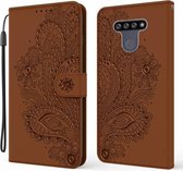 Voor LG K51 3D Pauw Reliëfpatroon Horizontale Flip Leren Case met Houder & Kaartsleuf & Portemonnee & Lanyard (Bruin)