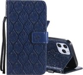 Geperst afdrukken Rotan bloempatroon Horizontale flip PU lederen tas met houder & kaartsleuven & portemonnee & fotolijst voor iPhone 12 Pro Max (donkerblauw)