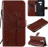 Voor LG K41S / K51S Boom & Kat Reliëfpatroon Horizontale Flip Leren Case met Houder & Kaartsleuven & Portemonnee & Lanyard (Koffie)