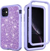 Voor iPhone 11 3 in 1 glitter effen kleur TPU + pc schokbestendig hoesje (lichtpaars)