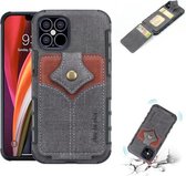 Voor iPhone 12 Pro Max stoffen textuur + PU + TPU schokbestendige beschermhoes met kaartsleuven (zwart)