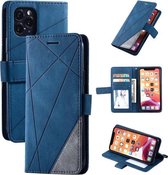 Voor iPhone 11 Skin Feel Splicing Horizontale lederen flip-hoes met houder & kaartsleuven & portemonnee & fotolijst (blauw)