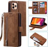 Voor iPhone 11 Pro Negen Kaart Rits Tas Horizontale Flip Leren Case Met Houder & Kaartsleuven & Fotolijst & Portemonnee (Bruin)