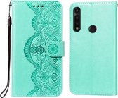 Voor Motorola Moto G Power Flower Vine Embossing Pattern Horizontale Flip Leather Case met Card Slot & Holder & Wallet & Lanyard (Green)