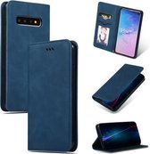 Retro Skin Feel Business magnetische horizontale lederen flip case voor Samsung Galaxy S10 (marineblauw)