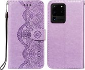 Voor Samsung Galaxy S20 Ultra Flower Vine Embossing Pattern Horizontale Flip Leather Case met Card Slot & Holder & Wallet & Lanyard (Purple)