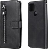 Voor Google Pixel 5 XL / Pixel 4a 5G Mode Kalfs Textuur Rits Horizontale Flip Lederen Case met Houder & Kaartsleuven & Portemonnee (Zwart)
