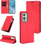 Voor OnePlus 9 Retro-skin Business magnetische zuignap lederen hoes met houder & kaartsleuven en portemonnee (rood)