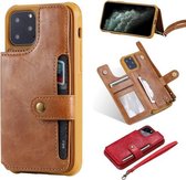 Voor iPhone 11 Pro Gesp Rits Schokbestendig Beschermhoes met Houder & Kaartsleuven & Portemonnee & Lanyard & Fotolijst (Bruin)