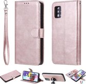Voor Samsung Galaxy A51 5G 2 in 1 effen kleur afneembare PU lederen tas met kaartsleuven & magnetische houder & fotolijst & portemonnee & riem (rose goud)