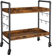 Keukentrolley - Serveerwagen - Keukenwagen - Zwart/ Rustiek Bruin- 86 x 40 cm-serveerkarretje, keukentrolley met universele wielen, keukenrek met haken, 86 x 40 x 85 cm, groot opbe