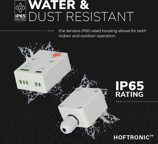 HOFTRONIC Schemerschakelaar - IP65 waterdichte daglichtsensor voor buiten en binnen - 3-100 Lux gevoeligheid - 3 jaar garantie - volledig instelbaar - HOFTRONIC
