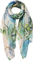 Juleeze Sjaal Dames Print 70x180 cm Groen Wit Synthetisch Shawl Dames Cadeau voor haar