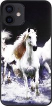 ADEL Siliconen Back Cover Softcase Hoesje Geschikt voor iPhone 12 Mini - Paarden Wit