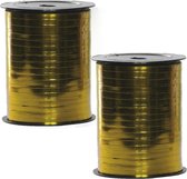 2x rollen grote rol goudkleurig cadeaulint 250 meter x 5 mm- XL goud polyband
