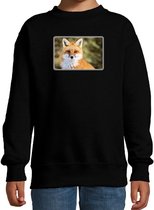 Dieren sweater met vossen foto - zwart - voor kinderen - natuur / vos cadeau trui - kleding / sweat shirt 12-13 jaar (152/164)