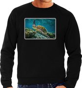 Dieren sweater met schildpadden foto - zwart - heren - natuur / zeeschildpad cadeau trui - kleding / sweat shirt XL