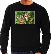 Dieren sweater giraffen foto - zwart - heren - natuur / giraf cadeau trui - Afrikaanse dieren kleding / sweat shirt 2XL