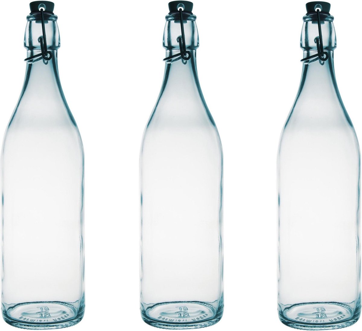 10x Glazen beugelflessen/weckflessen transparant 1 liter rond - Waterflessen/karaffen