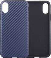 PU-hoesje met koolstofvezeltextuur voor iPhone X / XS (blauw)