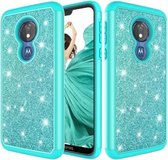 Glitter poeder contrast huid schokbestendig siliconen + pc beschermhoes voor Motorola Moto G7 Power US-versie (groen)