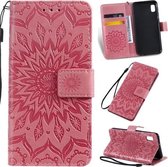 Geperst afdrukken Zonnebloempatroon Horizontale flip PU lederen tas voor Galaxy A10e, met houder en kaartsleuven en portemonnee en lanyard (roze)