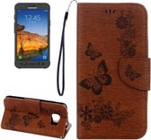 Voor Galaxy S7 Active Pressed Flowers Butterfly Pattern Horizontale Flip Leather Case met houder & kaartsleuven & portemonnee & lanyard (bruin)