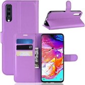 Litchi Texture Horizontale Flip Leren Case voor Galaxy A70, met Portemonnee & Houder & Kaartsleuven (Paars)