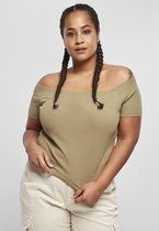 Urban Classics - Off Shoulder Rib Crop top - M - Groen/Bruin