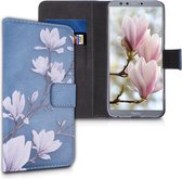 kwmobile telefoonhoesje voor Honor 9 Lite - Hoesje met pasjeshouder in taupe / wit / blauwgrijs - Magnolia design