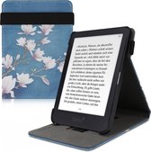 kwmobile hoes voor Tolino Shine 3 - e-reader beschermhoes met handgreep - Magnolia design - taupe / wit / blauwgrijs