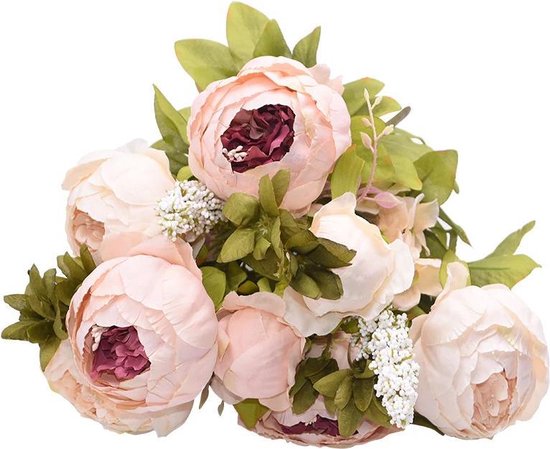 BaykaDecor - Luxe Kunst Pioenbloem Boeket - Pioenrozen - 13 bloemen - Dust  Rose -... | bol.com