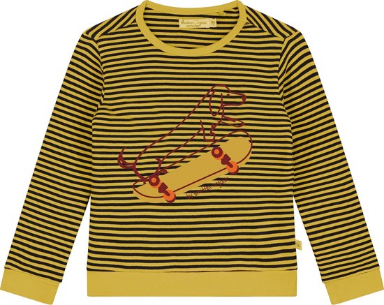Smitten Organic - T-shirt à manches longues rayé teint en fil avec imprimé Skateboard - Couleur Yellow Bamboo