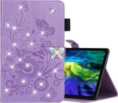 Voor iPad Pro 11 (2020) Diamond Encrusted Butterflies Embossing Pattern Horizontal Flip Leather Case met houder en kaartsleuf (paars)