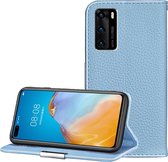 Voor Huawei P40 Litchi Texture Effen kleur Horizontaal Flip Leren Case met Beugel & Kaartsleuven & Portemonnee & Lanyard (Lichtblauw)