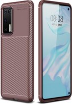 Voor Huawei P40 Pro Carbon Fiber Texture Shockproof TPU Case (Bruin)