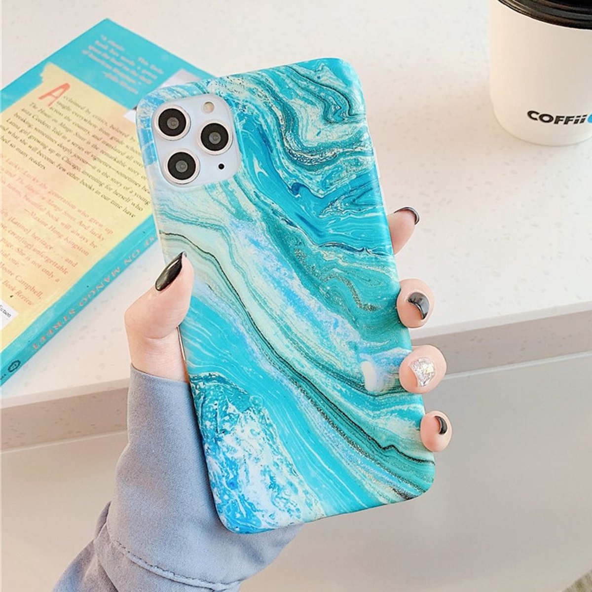 Mobigear Hoesje geschikt voor Apple iPhone 12 Pro Max Telefoonhoesje Flexibel TPU | Mobigear Marble Backcover | iPhone 12 Pro Max Case | Back Cover - Groen
