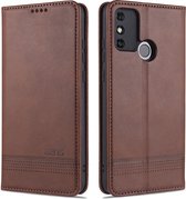 Voor Huawei Honor 9A AZNS Magnetische Kalfs Textuur Horizontale Flip Leren Case met Kaartsleuven & Houder & Portemonnee (Donkerbruin)