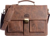WILD WOODS Leren Briefcase Aktetas met 15,6 inch Laptopvak – Business Laptoptas – Buffelleer - Vintage Bruin