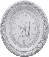 Ovaal klok Ayat Al Kursi met Allah Zilver Wit
